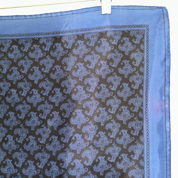 Vintage Blue & Black Paisley Square Polyester Scarf - Picture 3 of 8